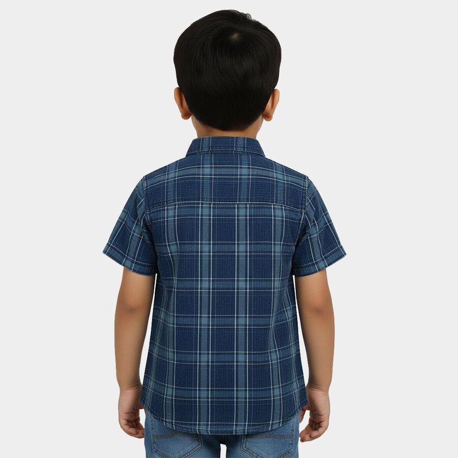 Boys Navy Blue Cotton Half Sleeve Collared Casual Shirt, Navy Blue, large