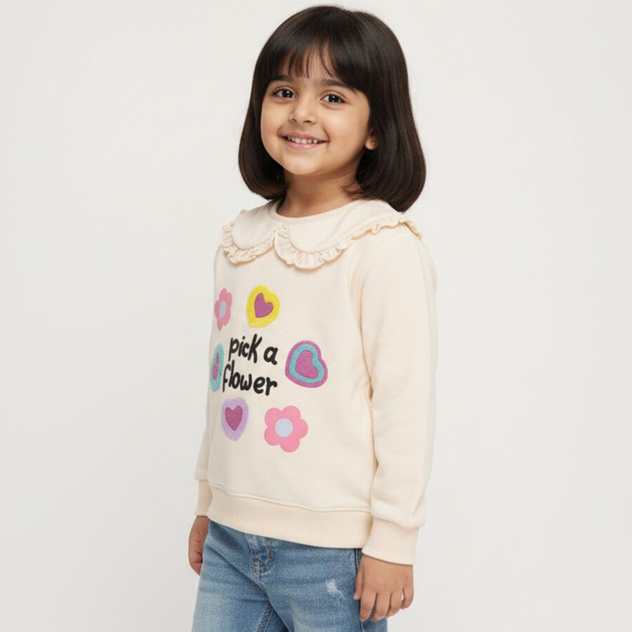 Girls Light Beige Crew Neck Casual Sweatshirt, Beige, large image number null