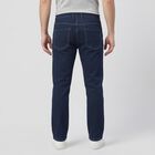 Men's Navy Blue Straight Fit Washed Jeans, मध्यम नीला, small