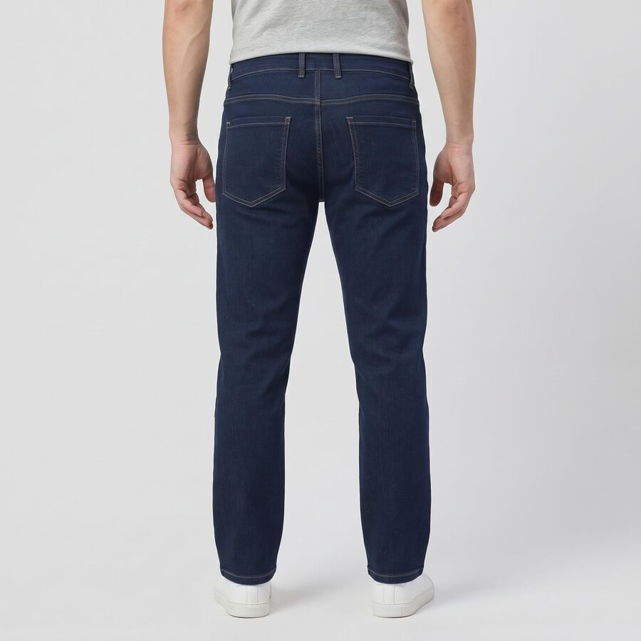 Men's Navy Blue Straight Fit Washed Jeans, मध्यम नीला, large