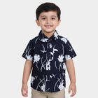 Boys Navy Blue Cotton Collar Regular Fit Shirt, Navy Blue, small