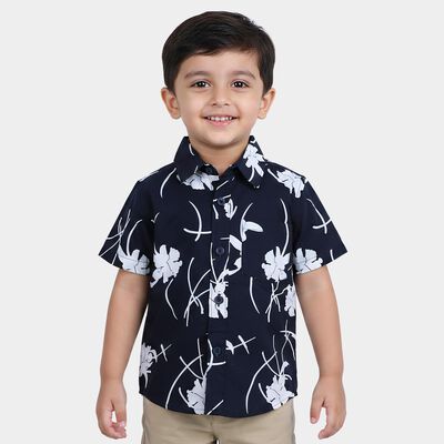 Boys Navy Blue Cotton Collar Regular Fit Shirt