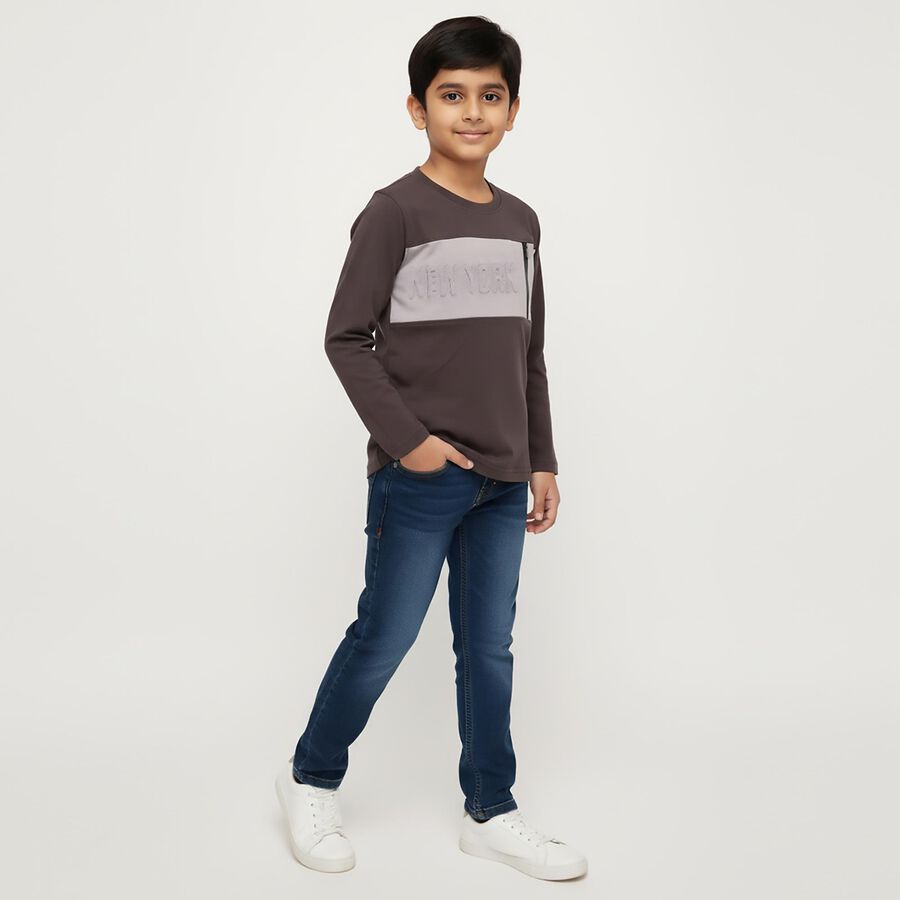 Boys Charcoal Cotton Round Neck Casual T-Shirt, चारकोल, large image number null