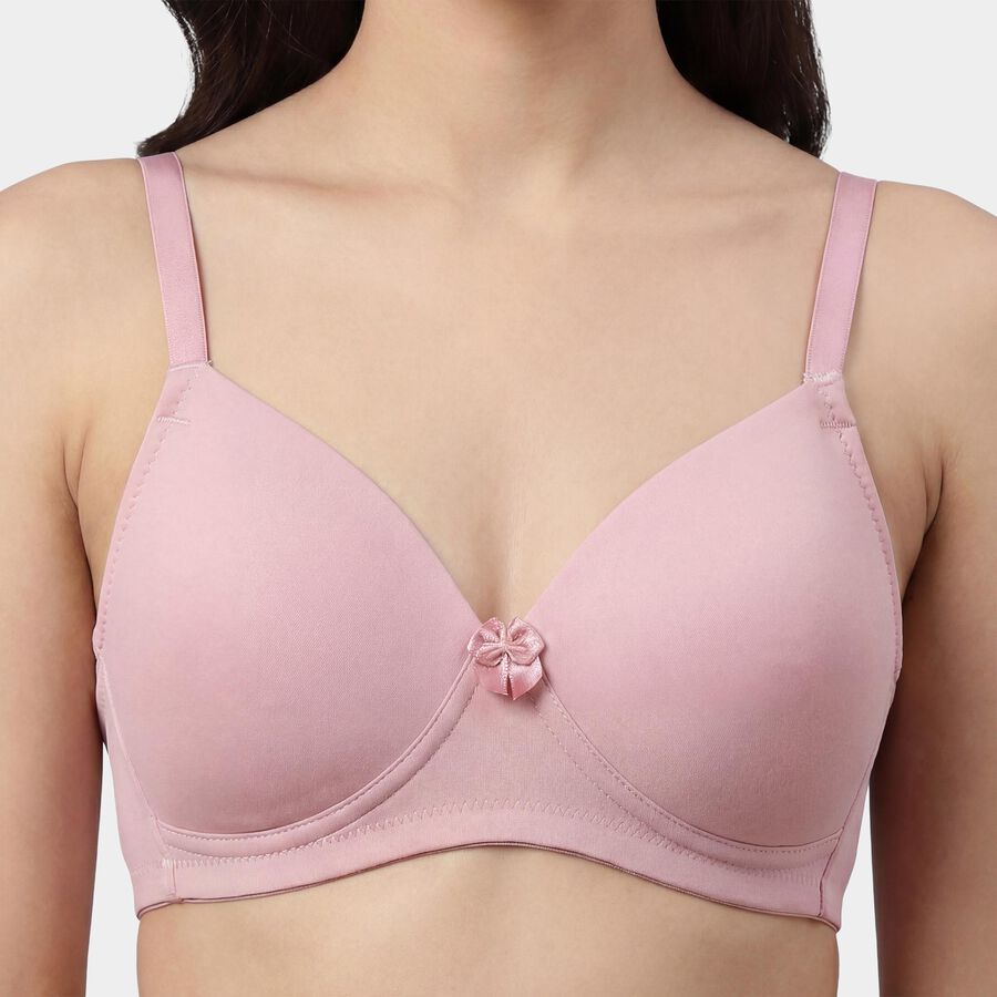 Women's Pink V-Neck Wireless Padded T-Shirt Bra, हल्का गुलाबी, large