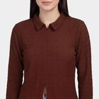 Women's Brown Mock Neck Ribbed Top, भूरा, small