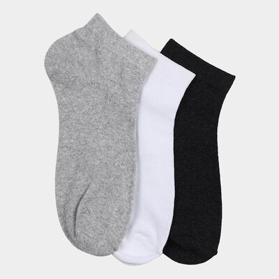 Men's Ankle Length Socks Pack of 3 ( Grey Melange, White, Charcoal )
