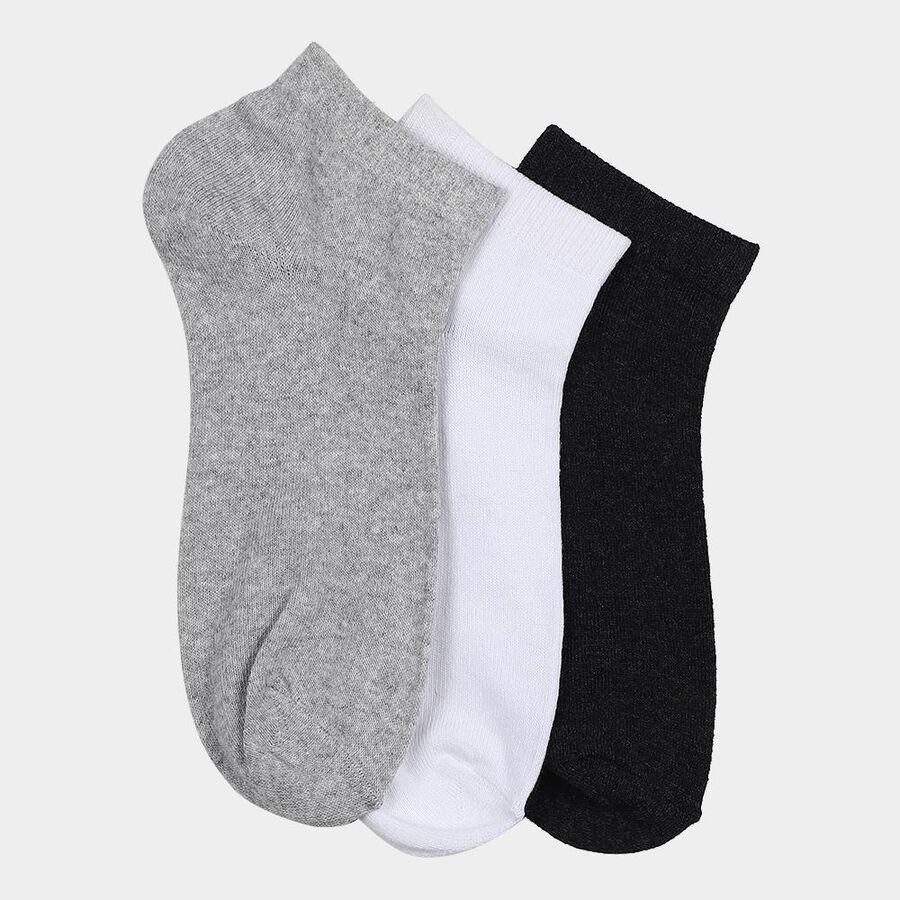Men's Ankle Length Socks Pack of 3 ( Grey Melange, White, Charcoal ), मिश्रित हल्का ग्रे, large