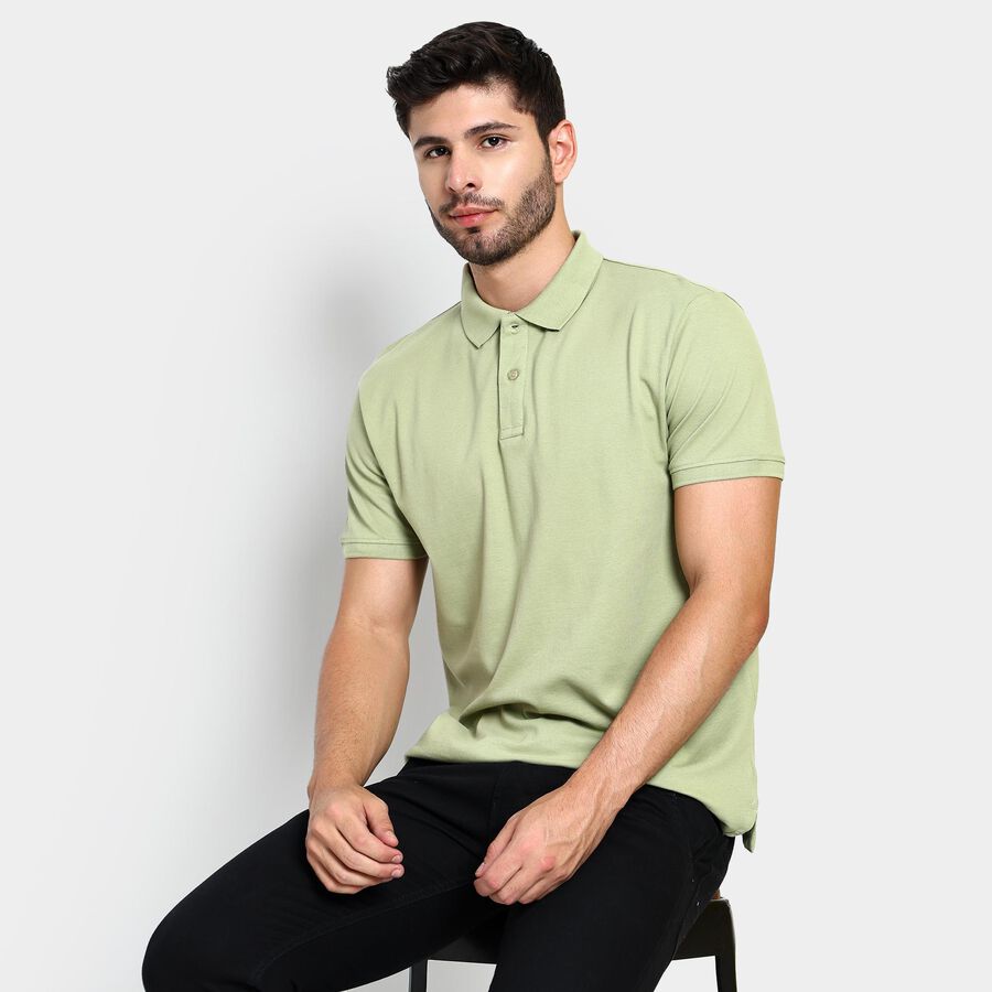 Men's Collared Half Sleeves T-Shirt , हल्का हरा, large image number null