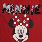 Girls' Red Cotton Round Neck Ruffle Sleeve Graphic T-Shirt, लाल, small