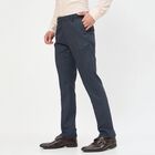 Men's Dark Blue Slim Fit Flat-Front Formal Trousers, Navy Blue, small