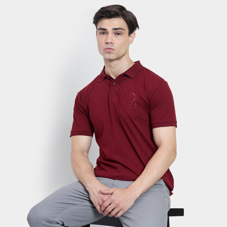 Men's Collared Half Sleeves T-Shirt , वाइन, large image number null