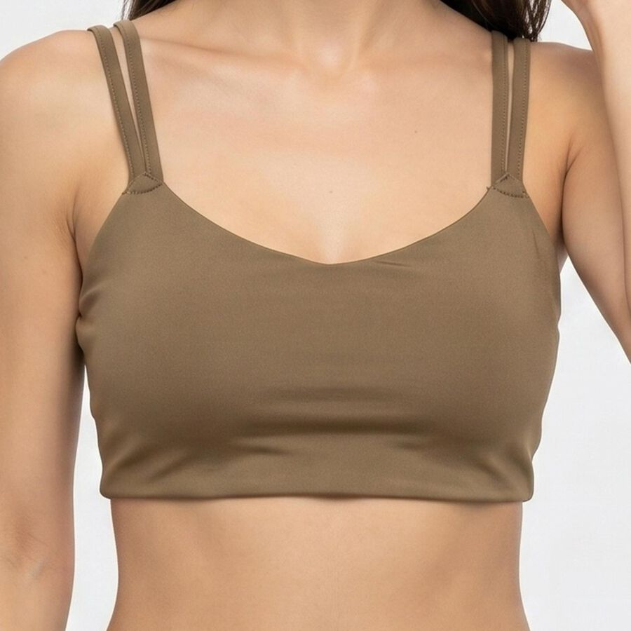 Women's Brown Scoop Neck Sports Bra, Brown, large