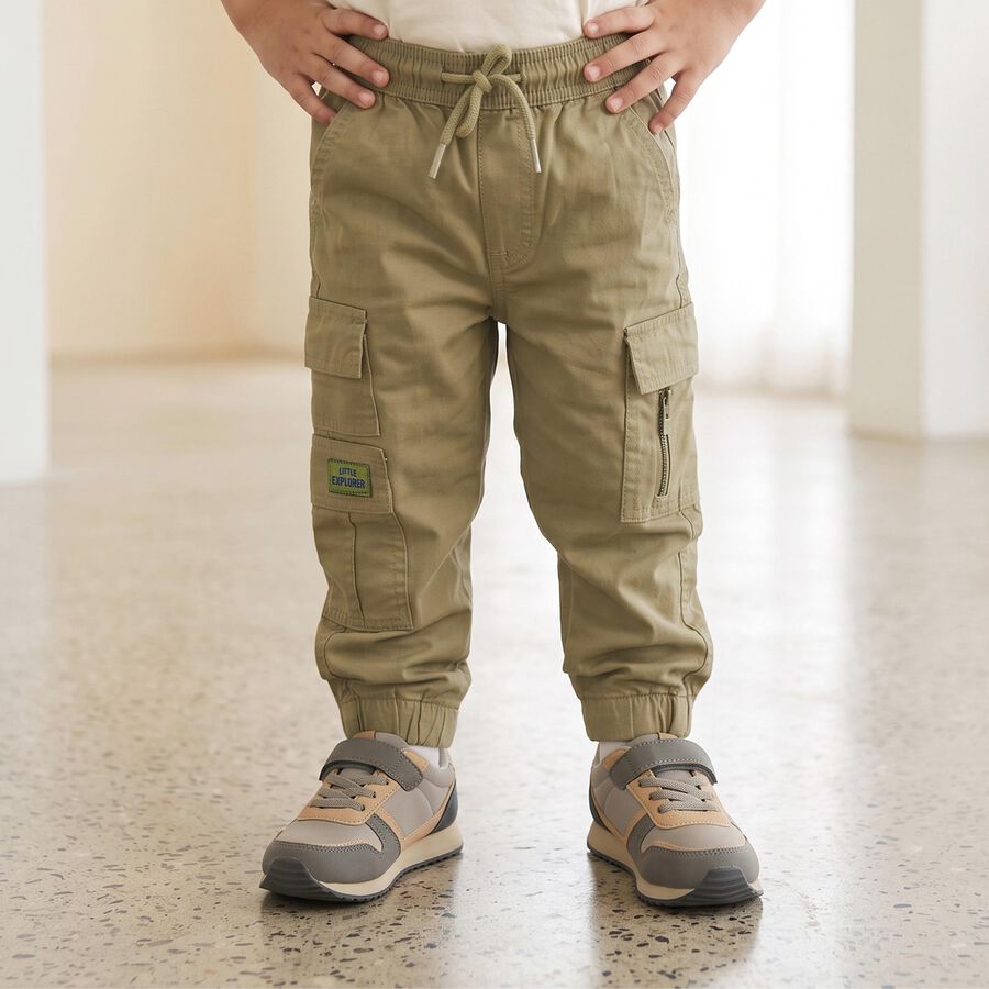 Boys Olive Green Regular Fit Cargo Trousers, Olive, large
