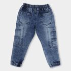 Boys' Stonewashed Blue Jogger Fit Cut And Sew Jeans, मध्यम नीला, small image number null