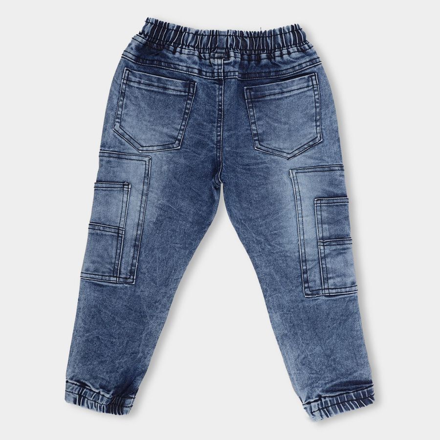 Boys' Stonewashed Blue Jogger Fit Cut And Sew Jeans, मध्यम नीला, large image number null