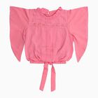 Girls Light Pink Ruffle Neck Casual T-Shirt, हल्का गुलाबी, small
