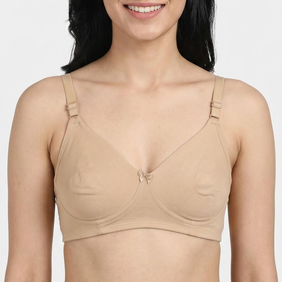 Women's Beige Cotton Blend Regular T-Shirt Bra, Beige, large
