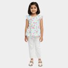 Girls' White Round Neck Floral Printed Top and Capri Set, White, small