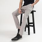 Men's Light Grey Slim Fit Flat-Front Casual Trousers, सिल्वर, small