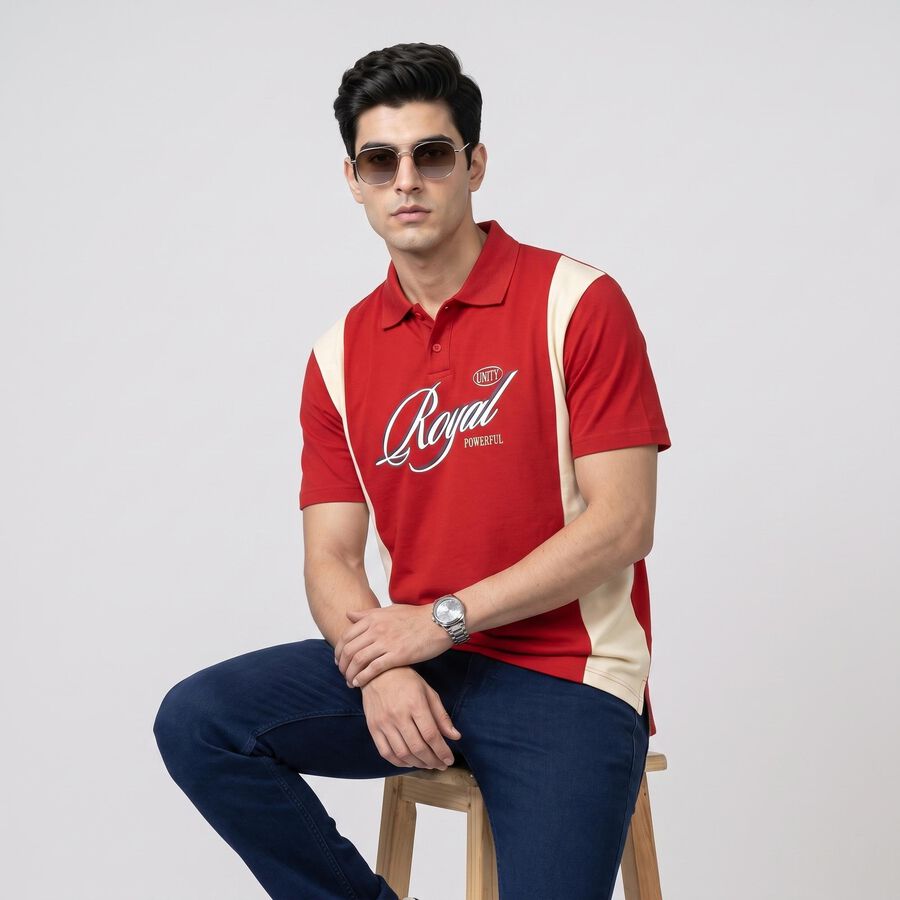 Men's Red Polo Neck Polo T-Shirt, Red, large