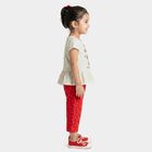 Girls White Cotton Round Neck T-Shirt Set Capri Set, White, small