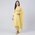Women's Yellow Notch Neck Printed Straight Kurta, Yellow, small