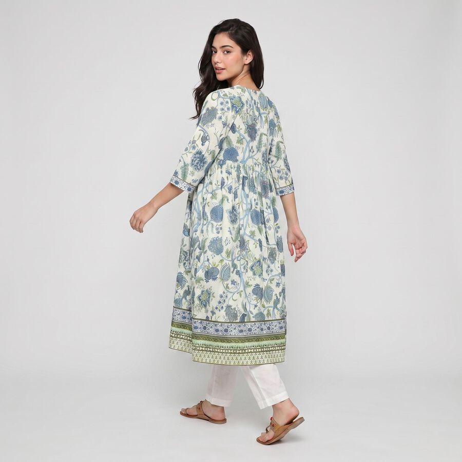Women's Light Blue Cotton V-Neck Floral Printed Kurta, Light Blue, large