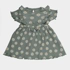 Infant Girls' Green Flared Daisy Print Ruffle Sleeve Frock, Light Green, small