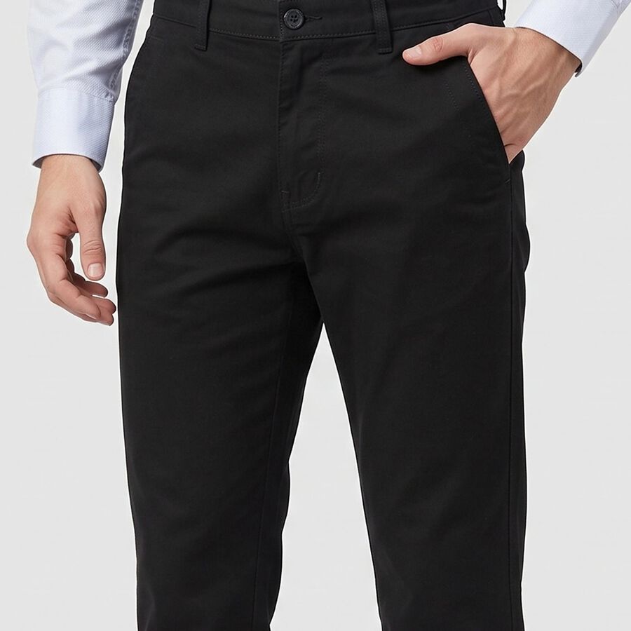 Men's Black Slim Fit Chino Trousers, Black, large