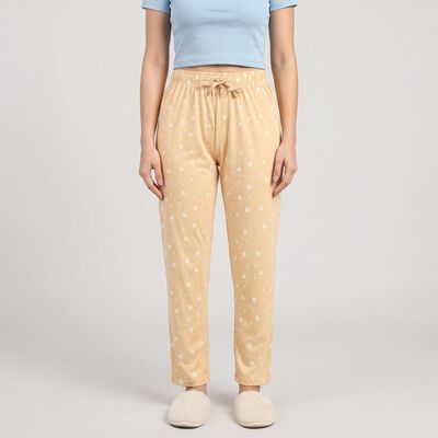 Women's Beige Floral Printed Drawstring Pyjama