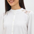 Women's Eggshell White Mandarin Collar Classic Shirt, ऑफ व्हाइट, small image number null