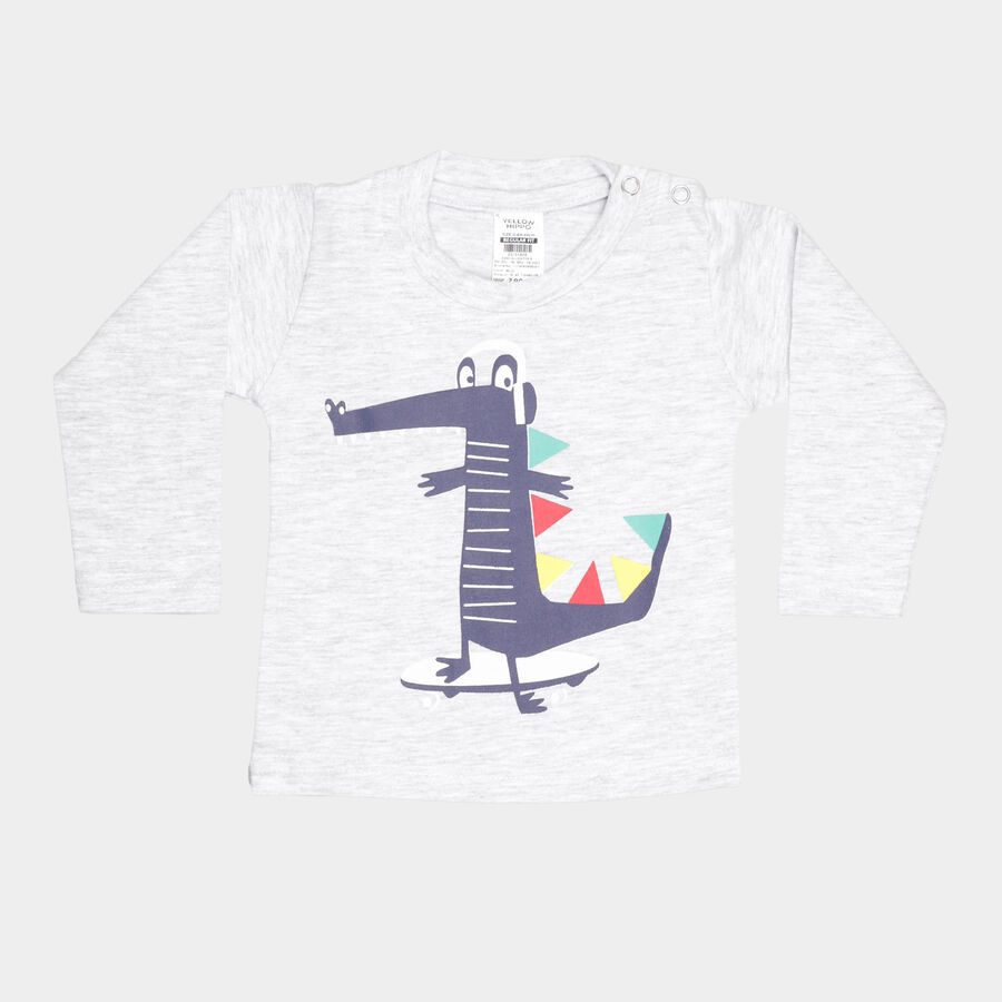 Infants Cotton T-Shirt, Melange Light Grey, large image number null