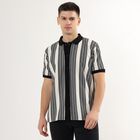 Men's Black and White Regular Collar Casual Shirt, Black, small