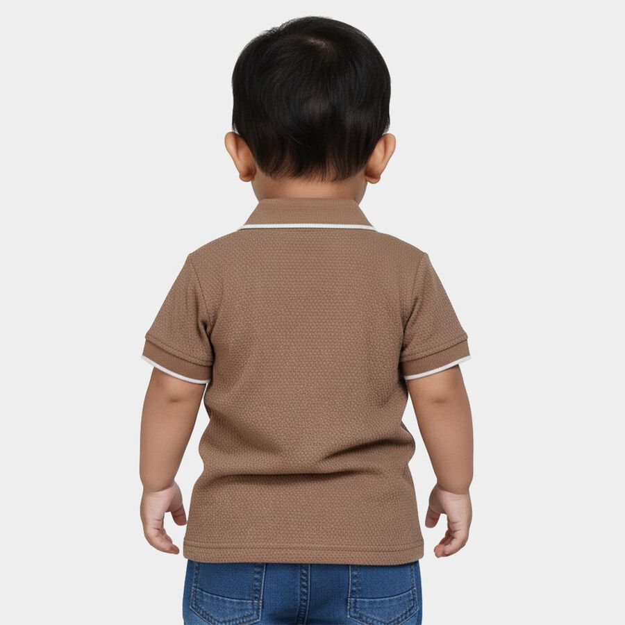 Infants Beige Cotton Polo Neck Preppy T-Shirt, गहरा पीला, large