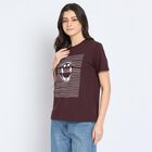 Ladies'  Stripes Round Neck T-Shirt, Brown, small