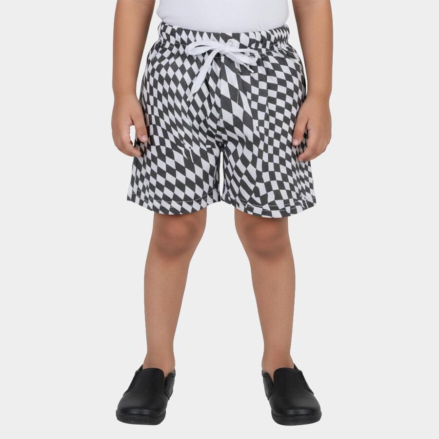 Boys' Black and White Checkered Cotton Blend Bermuda Shorts, चारकोल, large