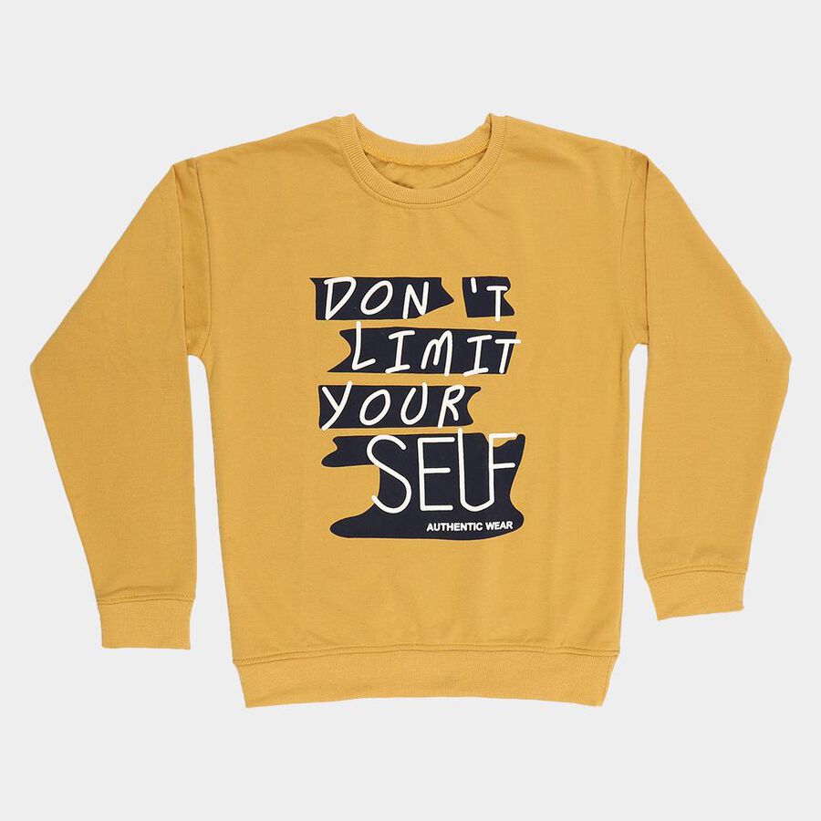 Boys Mustard Crew Neck Graphic Print Sweatshirt, मस्टर्ड, large image number null