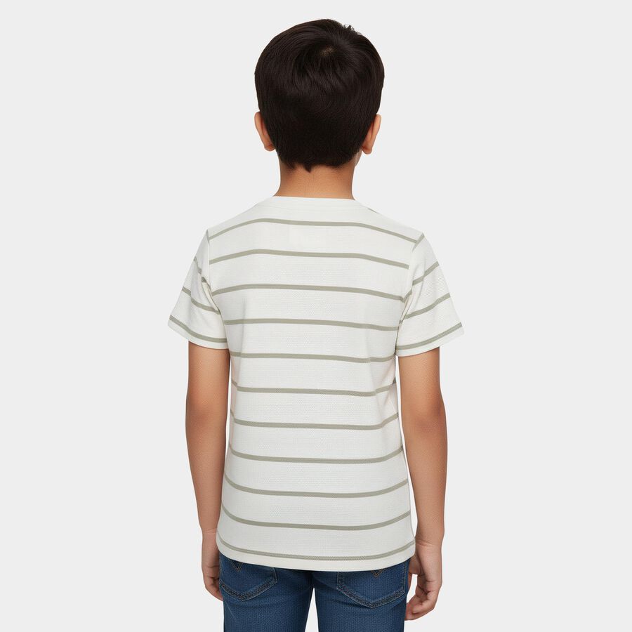 Boys Off-White Round Neck Casual Half Sleeve T-Shirt, Off White, large