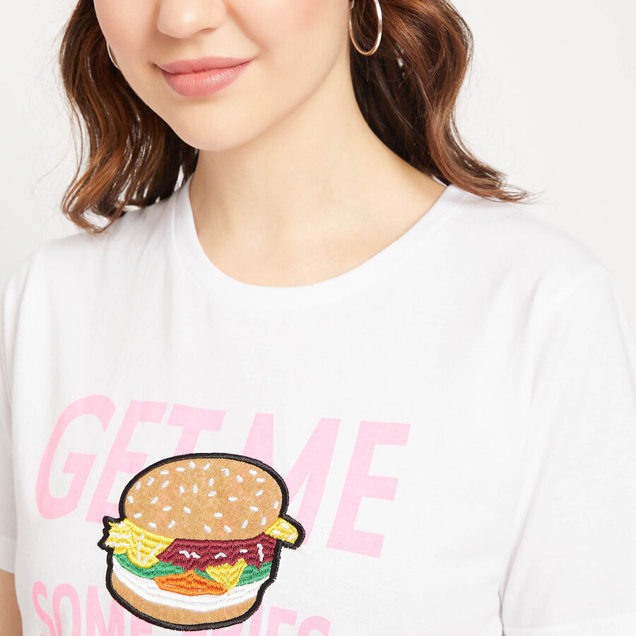 Cotton Round Neck T-Shirt, White, large image number null