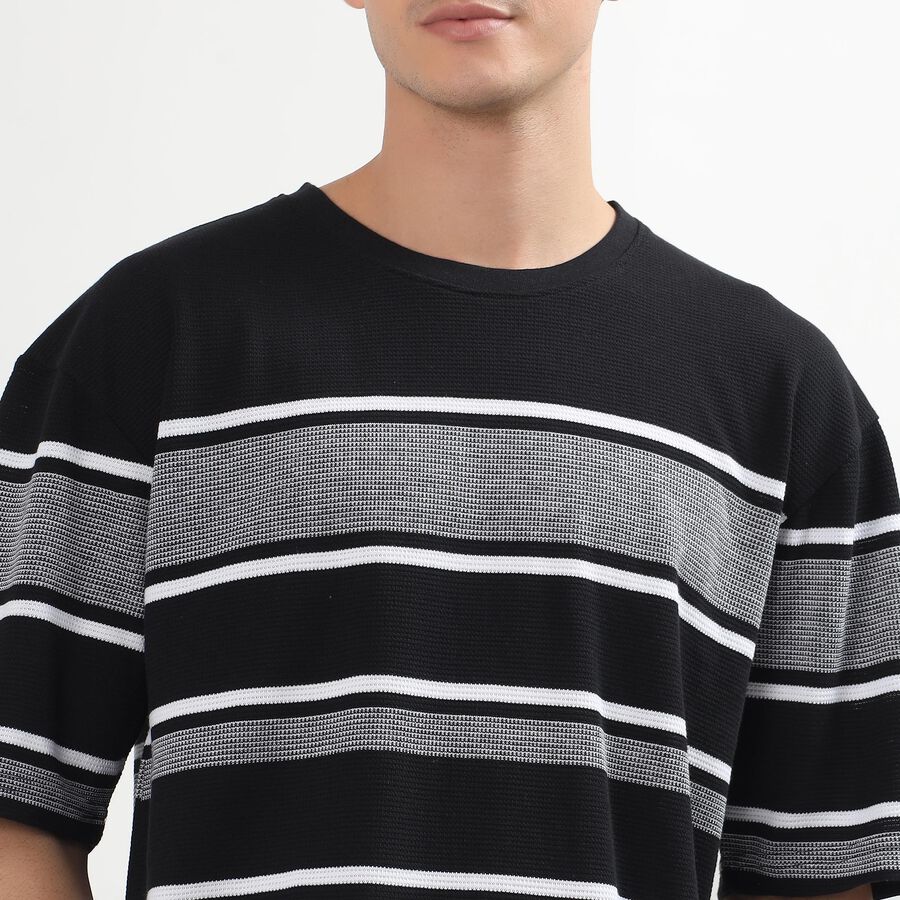 Men's Round Neck Half Sleeves T-Shirt, Black, large