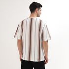 Men's Beige and Brown Round Neck Casual T-Shirt, गहरा पीला, small
