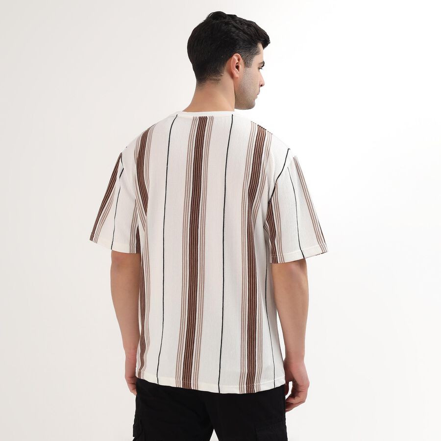 Men's Beige and Brown Round Neck Casual T-Shirt, गहरा पीला, large