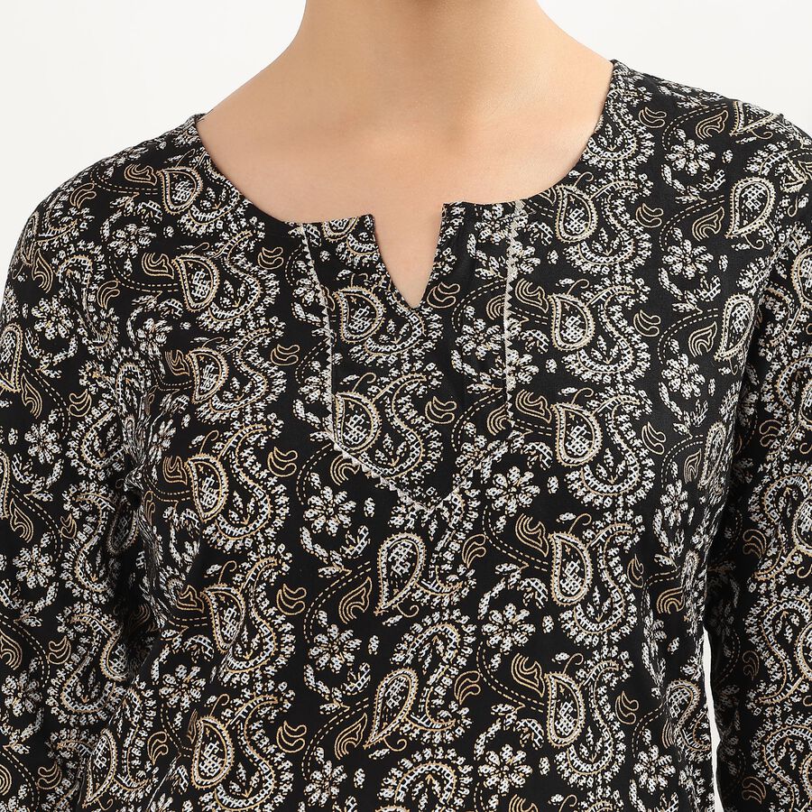 Women's Black Round Neck Printed Kurti, Black, large image number null