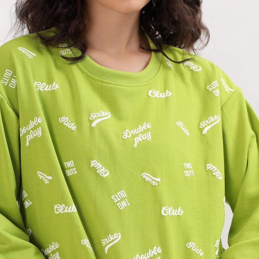 Women's Bright Lime Green Crew Neck Casual Sweatshirt, Light Green, large image number null