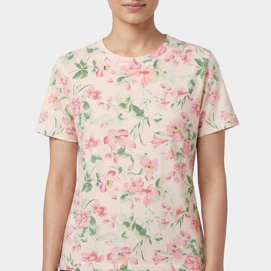 Women's Beige Round Neck Graphic T-Shirt, गहरा पीला, large