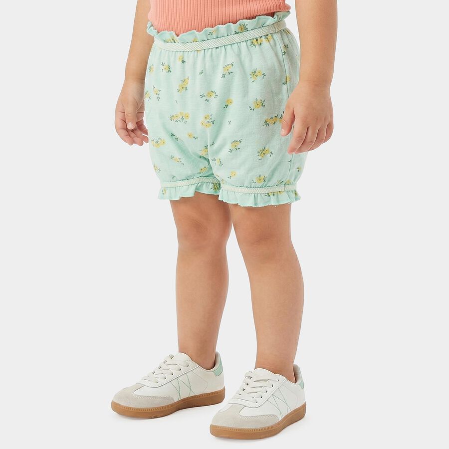Girls' Mint Green Regular Fit Floral Ruffled Bloomer, Light Green, large