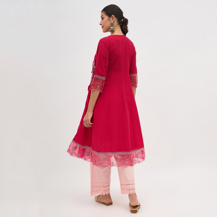 Girls' Bright Fuchsia Embroidered Flared Kurta, रानी (फ्यूशिया), large image number null