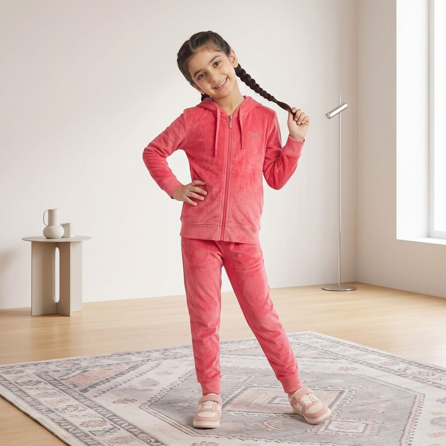 Girls Pink Hooded Neck Lounge Hipster Set, Fuchsia, large