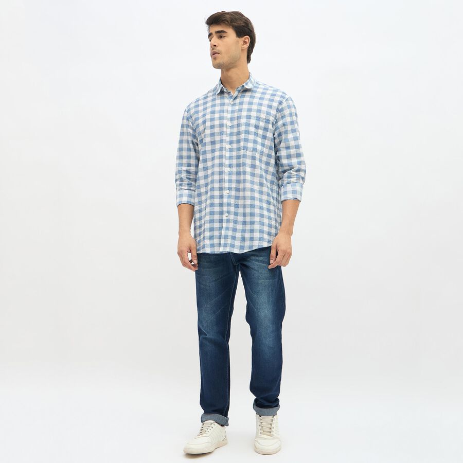 Men's Light Blue Cotton Spread Collar Casual Shirt, Light Blue, large image number null