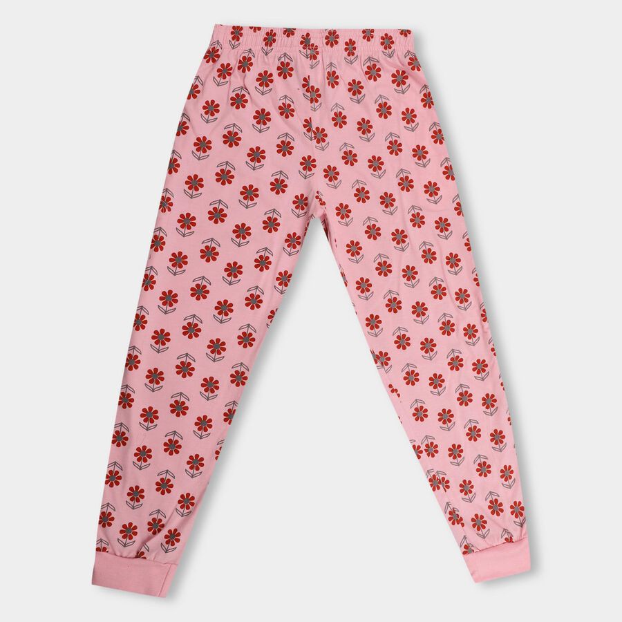 Girls' Light Pink Floral Printed Jogger Pyjama, Pink, large
